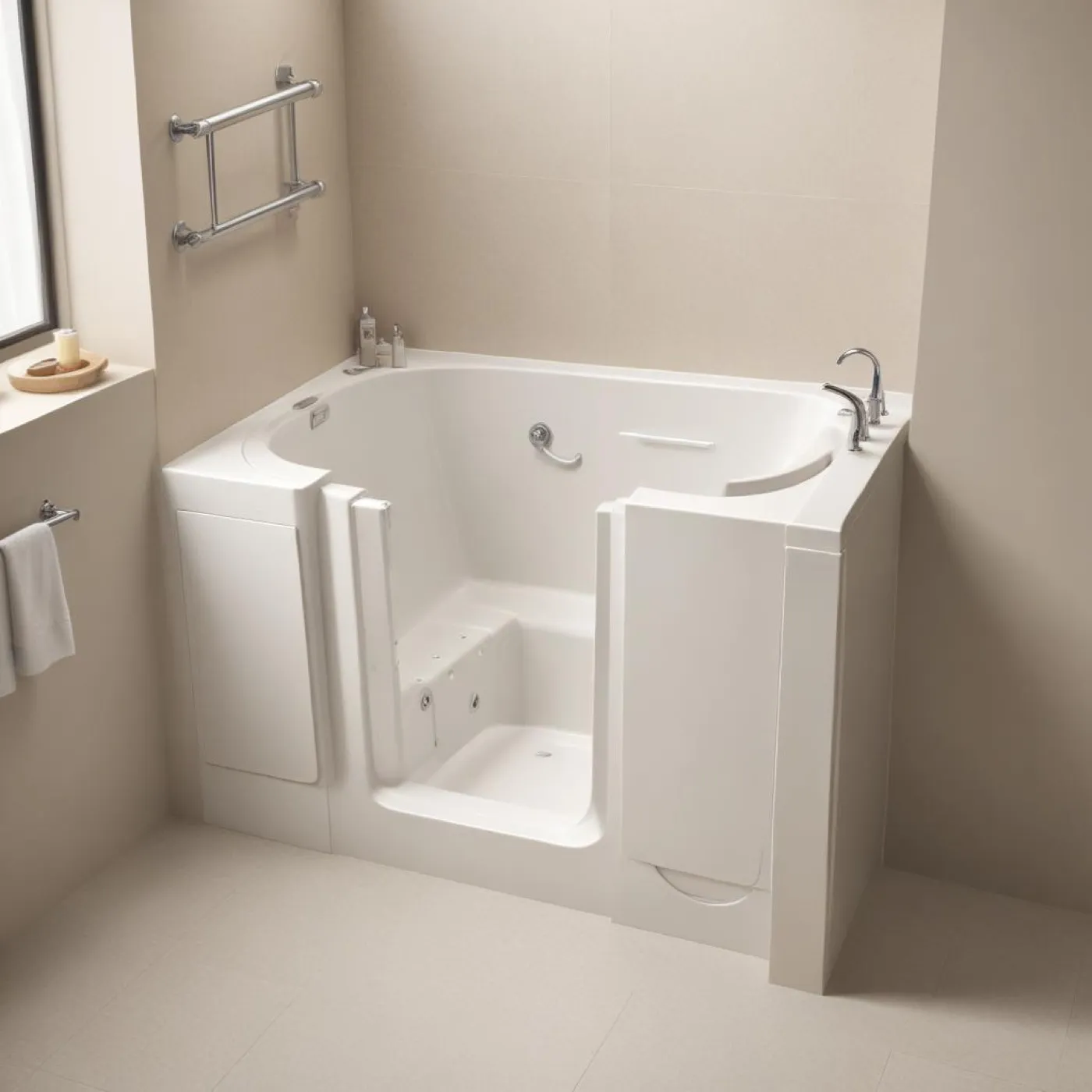 A walk-in bath with a built-in door